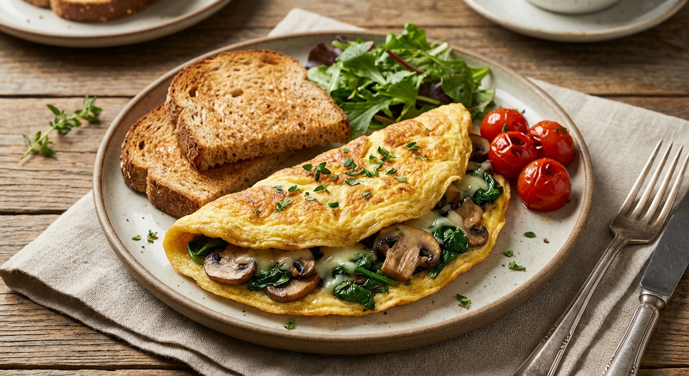 Spinach & Mushroom Omelet with Whole-Wheat Toast