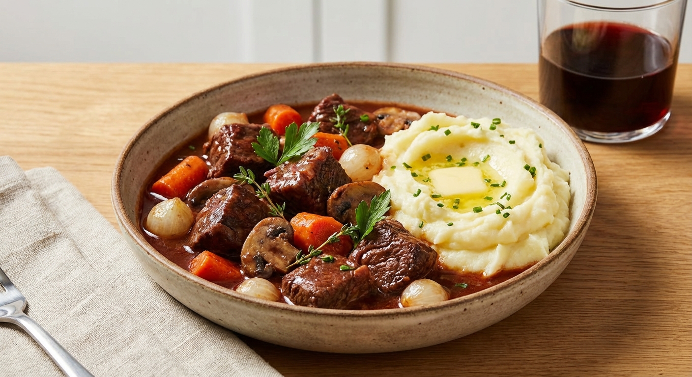 Hearty Beef Stew with Mashed Potatoes
