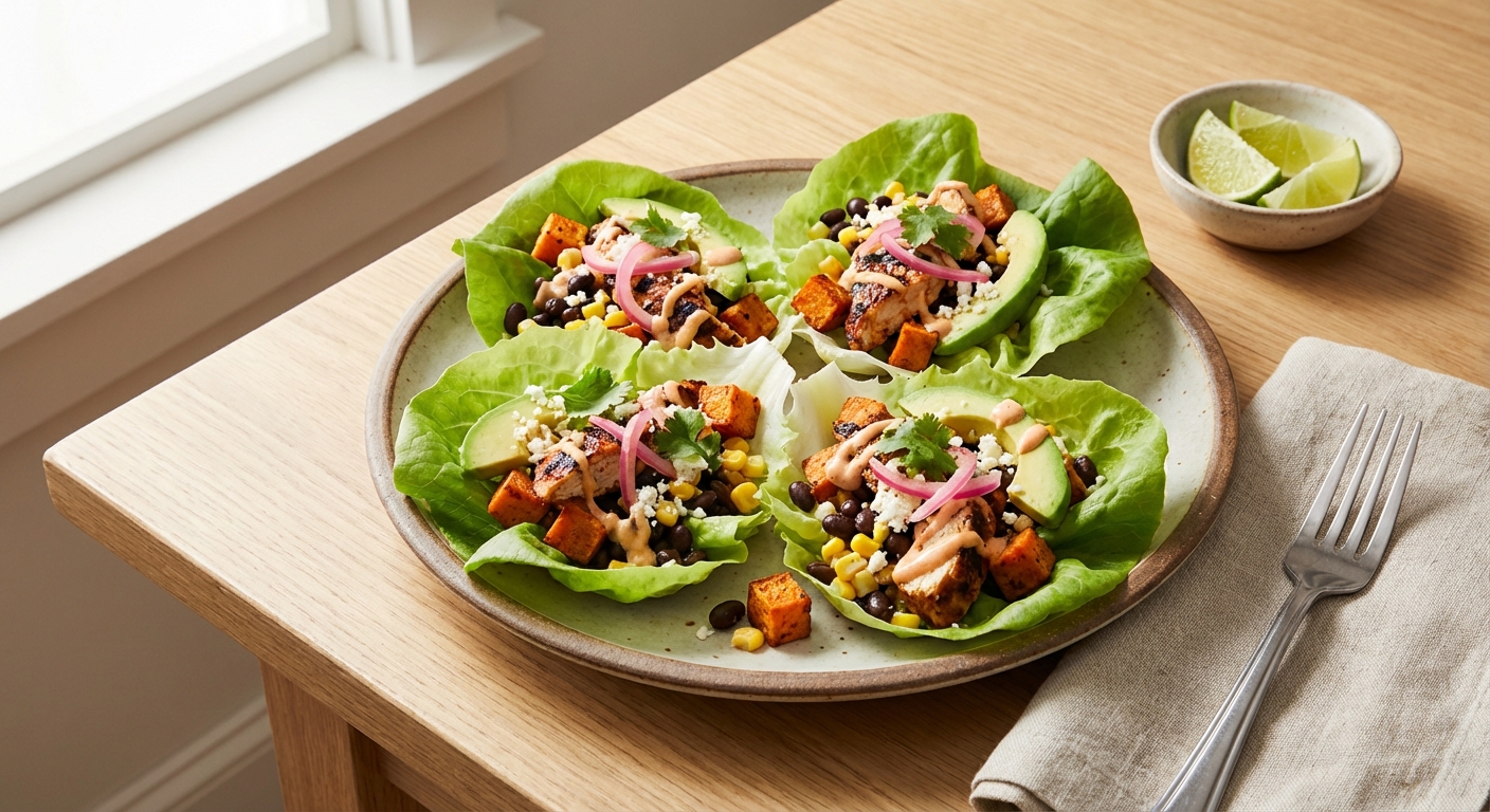 Chipotle Chicken & Sweet Potato Lettuce Bowls (Mexican-style)
