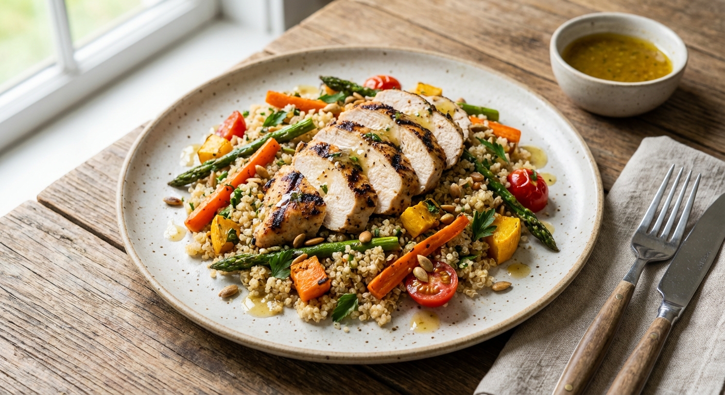 Grilled Chicken & Quinoa Salad with Roasted Veg