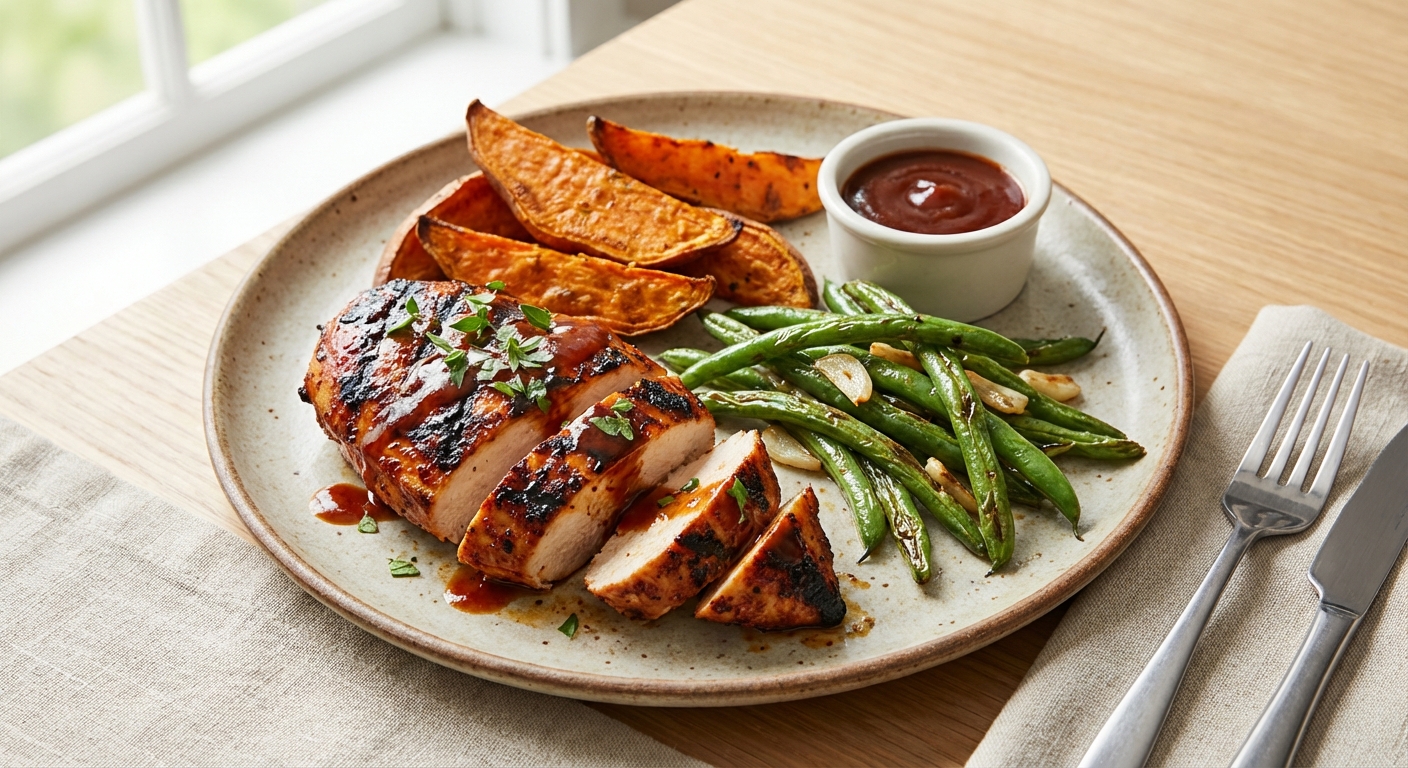 BBQ Chicken with Roasted Sweet Potatoes & Green Beans