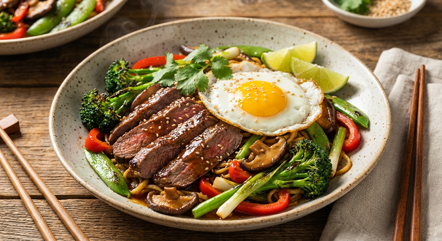 Asian Beef & Vegetable Stir-Fry with Egg Noodles