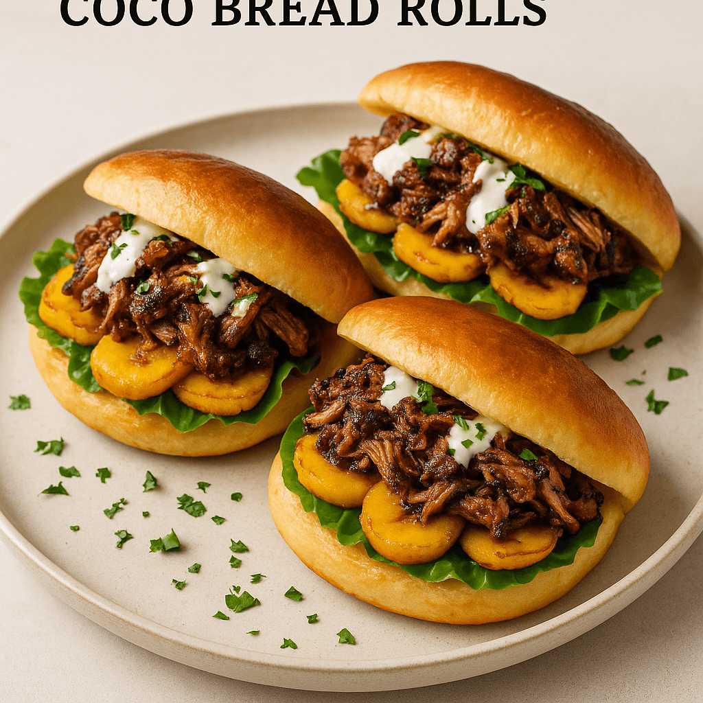 Jerk Chicken & Plantain Coco Bread Rolls