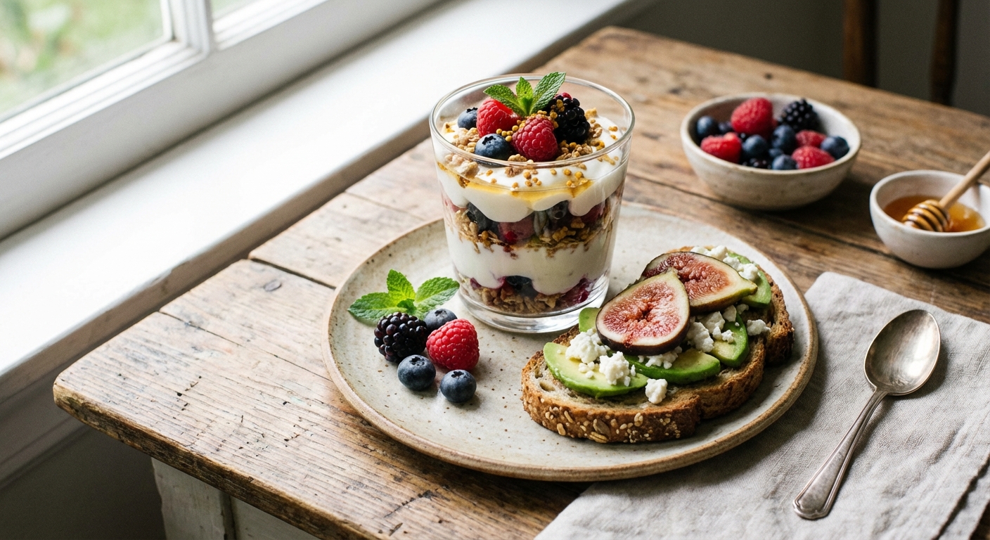 Greek Yogurt & Berry Parfait with Whole-Grain Toast