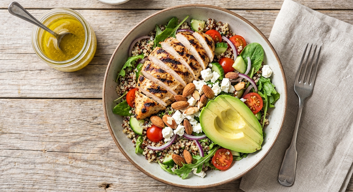 Grilled Chicken & Quinoa Salad with Avocado & Lemon-Olive Oil Dressing