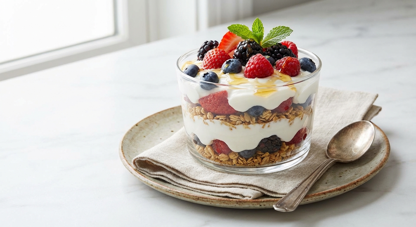 Greek Yogurt Parfait with Granola & Mixed Berries