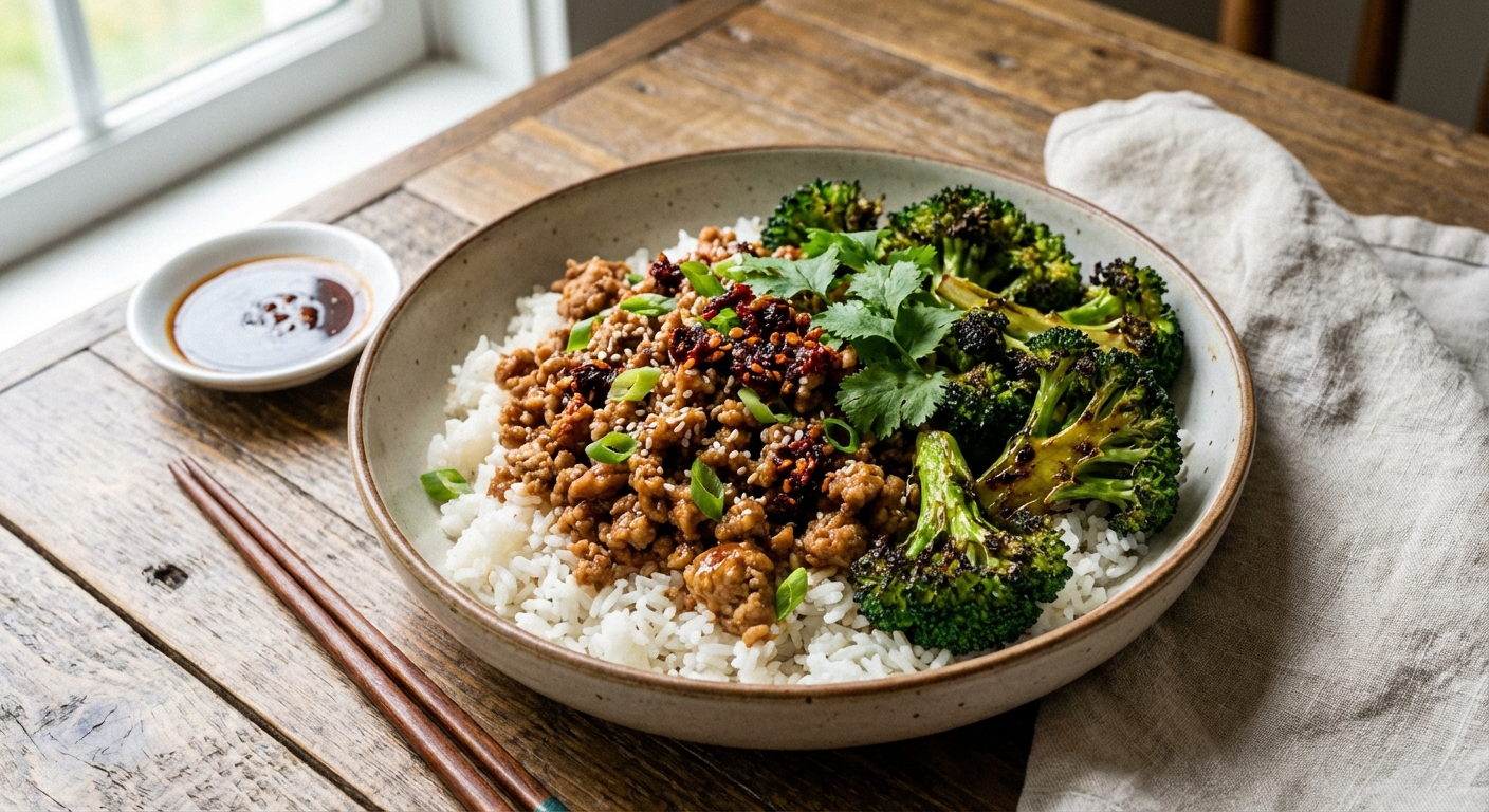 Asian‑Inspired Rice with Ground Turkey & Roasted Broccoli