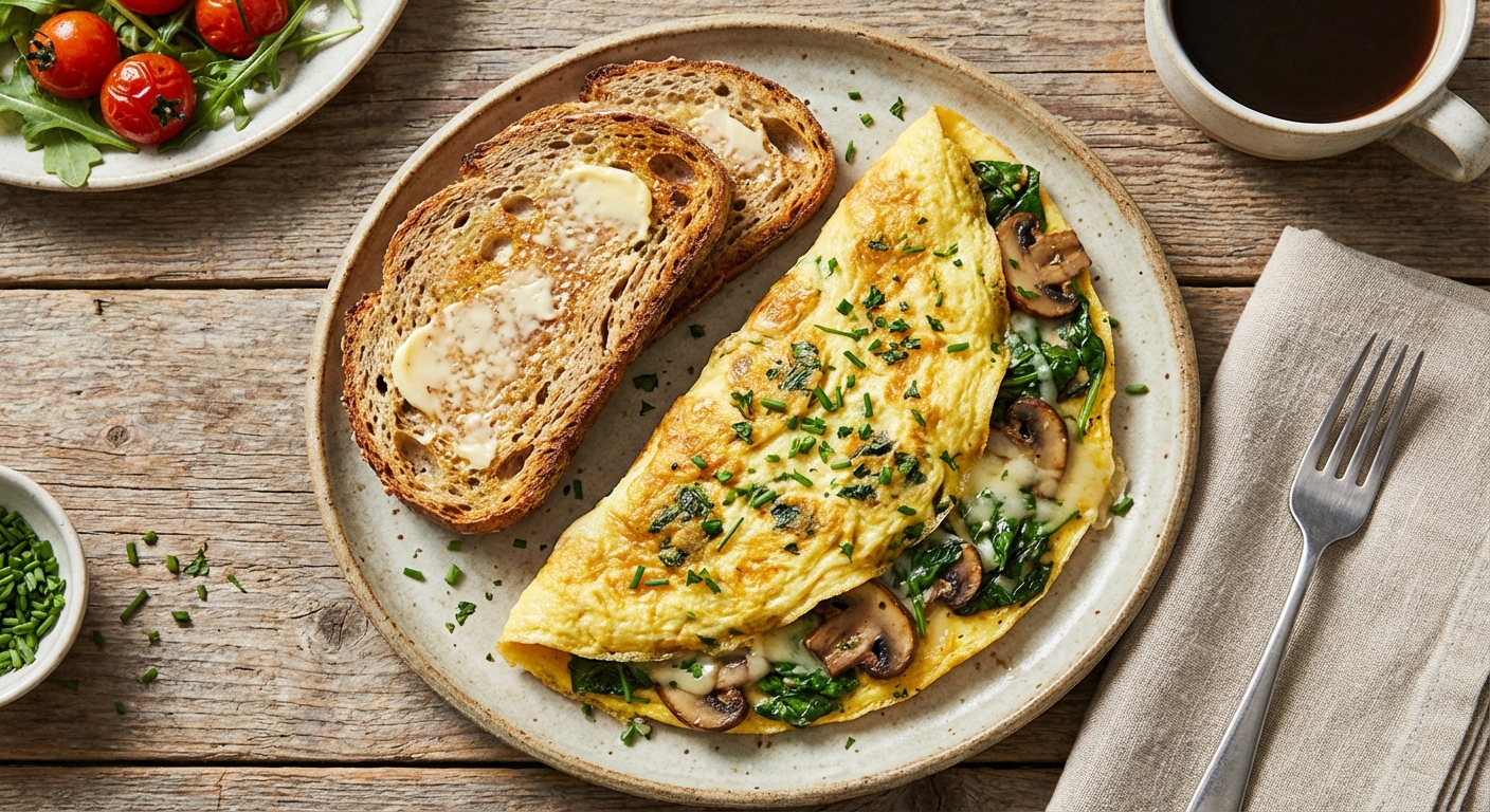 Spinach & Mushroom Omelette with Whole-Grain Toast