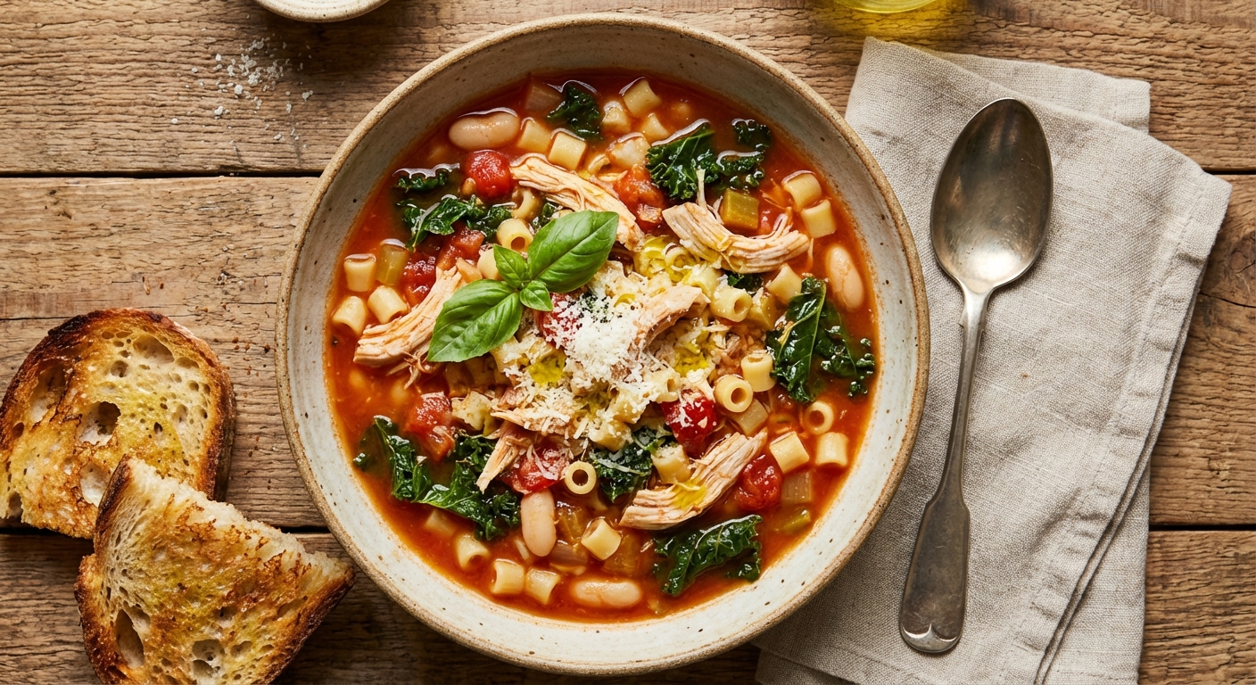 Italian-Style Chicken and Pasta Soup (Comforting One-Pot Pollo e Pasta)