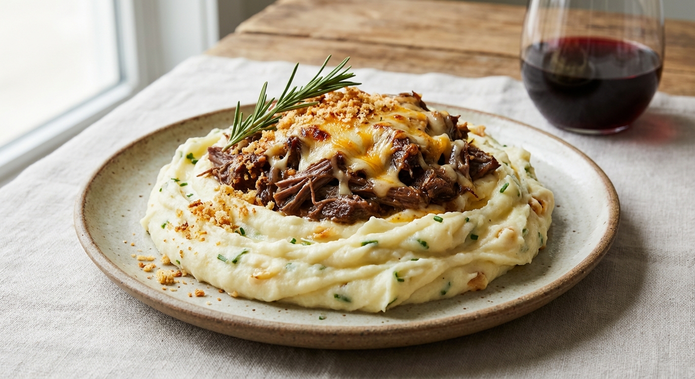 Cheesy Beef and Garlic Mashed Potatoes