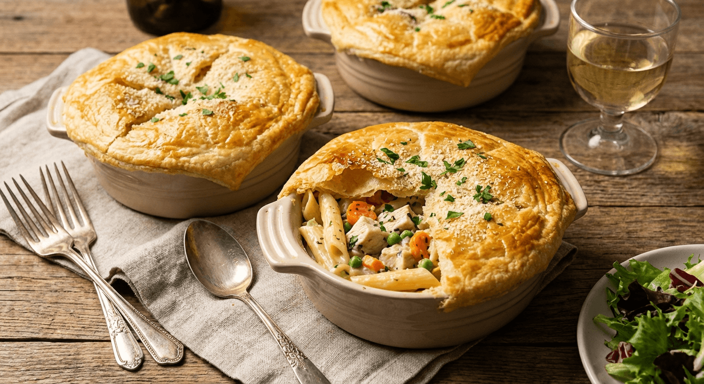 Creamy Chicken Pot Pie Pasta Bake
