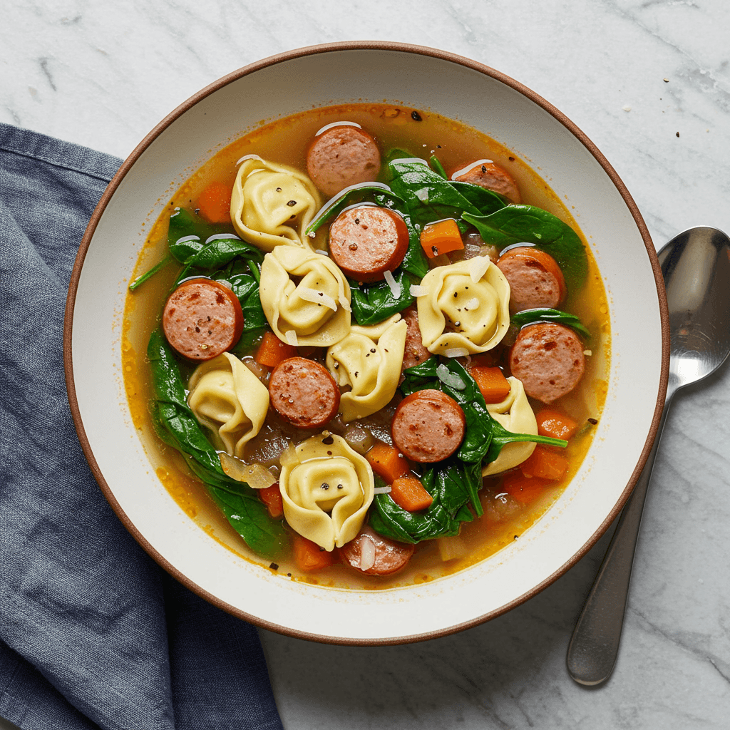 Italian Sausage and Tortellini Soup with Spinach - Delicious Homemade Recipe
