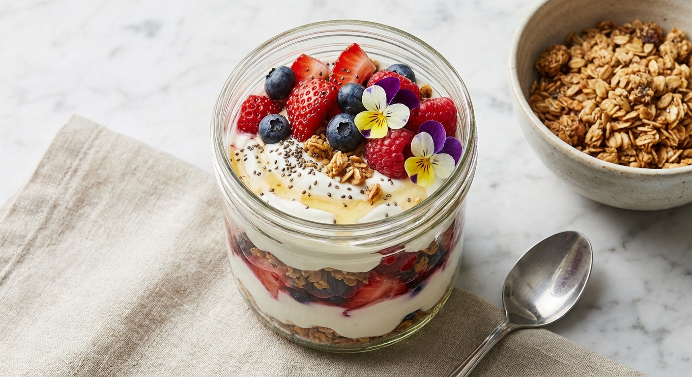 Greek Yogurt Berry Parfait with Granola & Chia