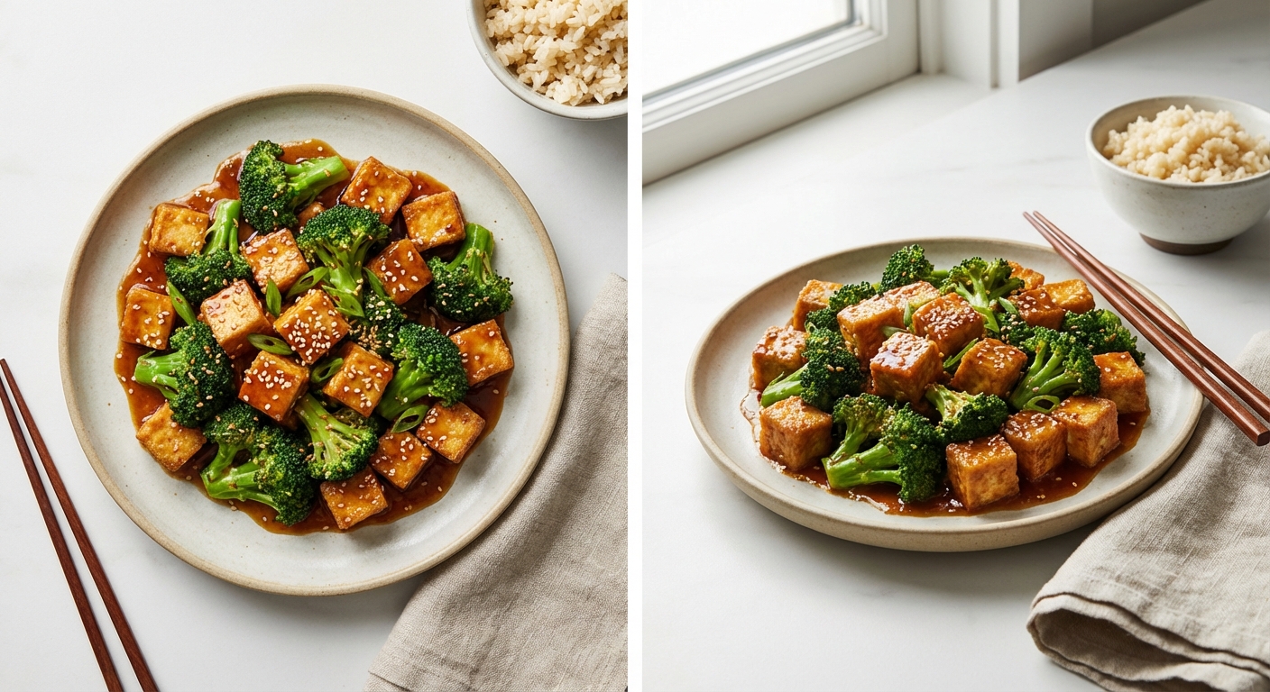Tofu & Broccoli Stir-Fry with Garlic-Sesame Sauce