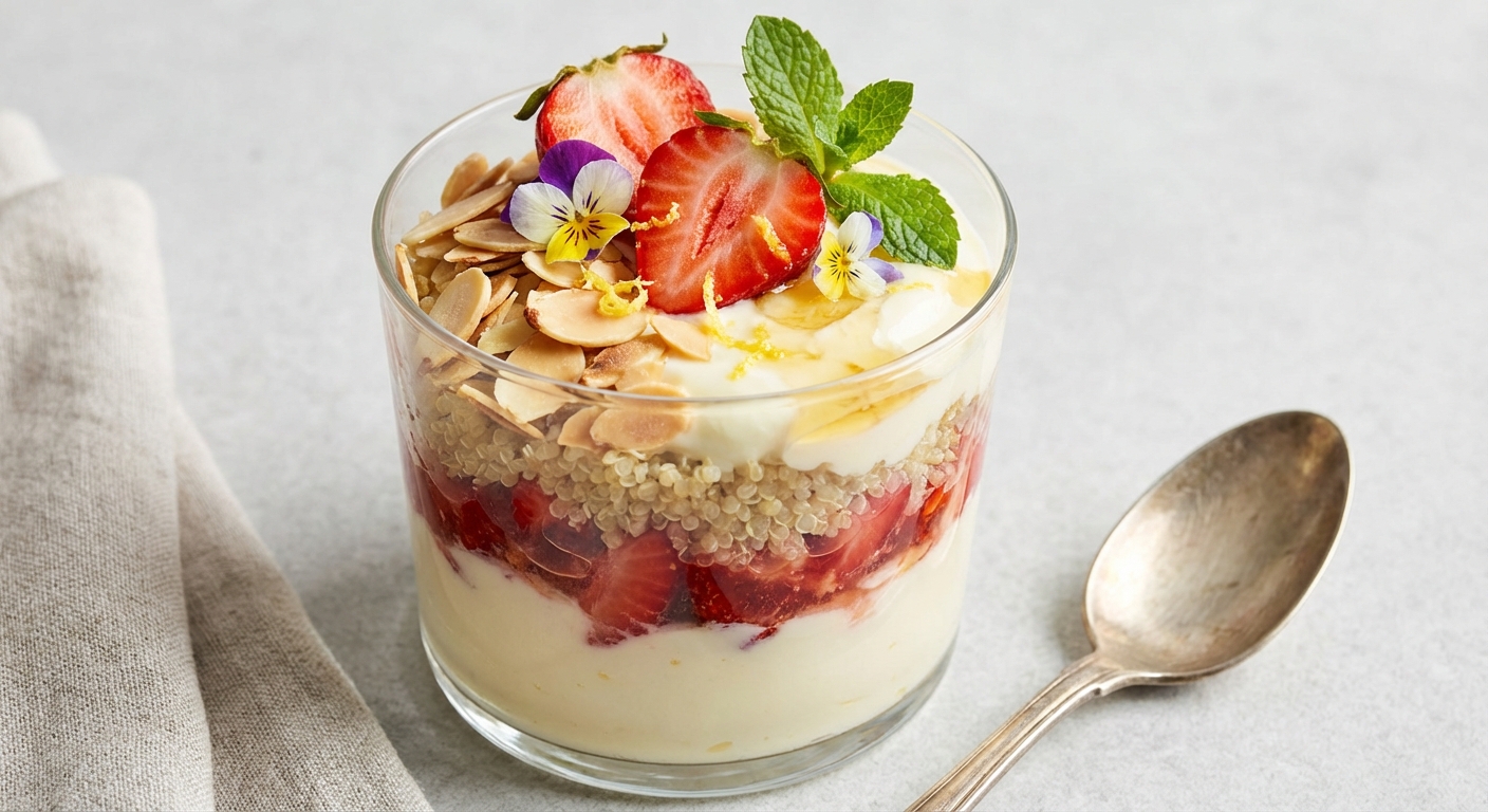 Lemon–Strawberry Quinoa Yogurt Parfait with Toasted Almonds