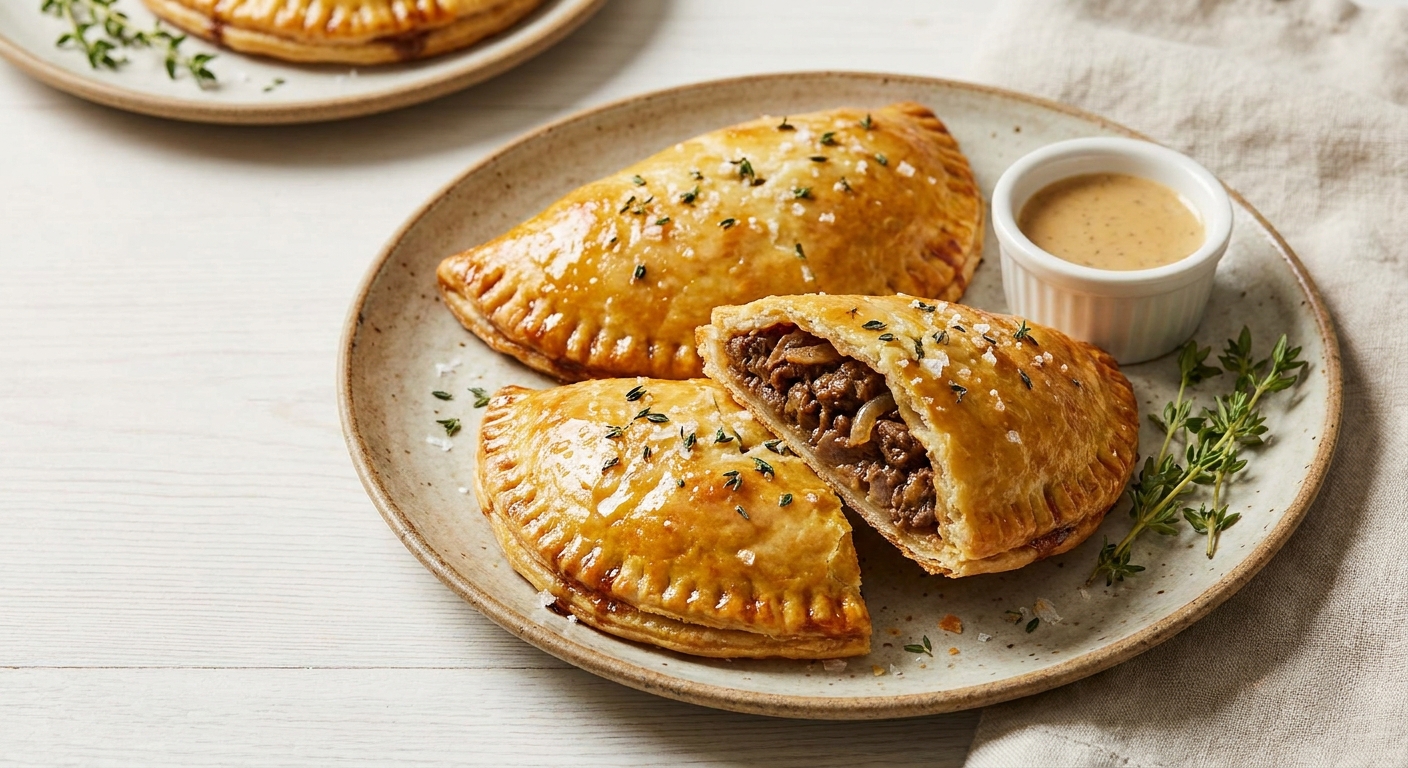 Beef & Caramelized Onion Hand Pies with Garlic Butter Glaze