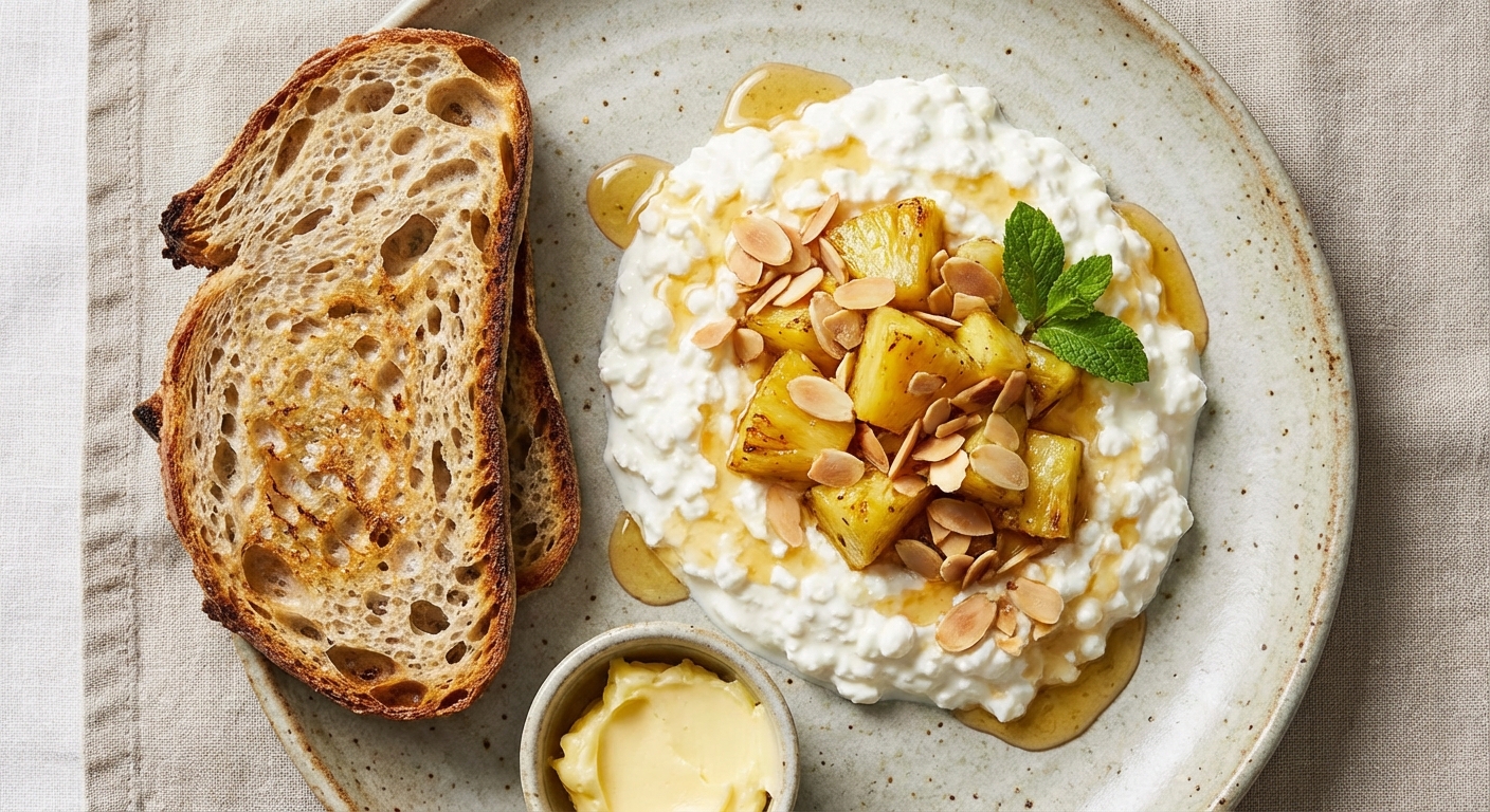 Cottage Cheese with Pineapple & Almonds + Toast