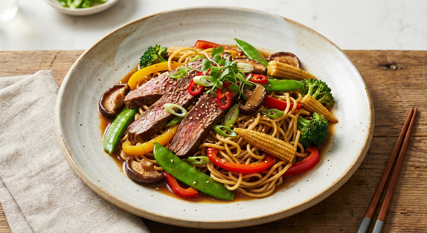 Asian Beef & Vegetable Stir-Fry with Egg Noodles