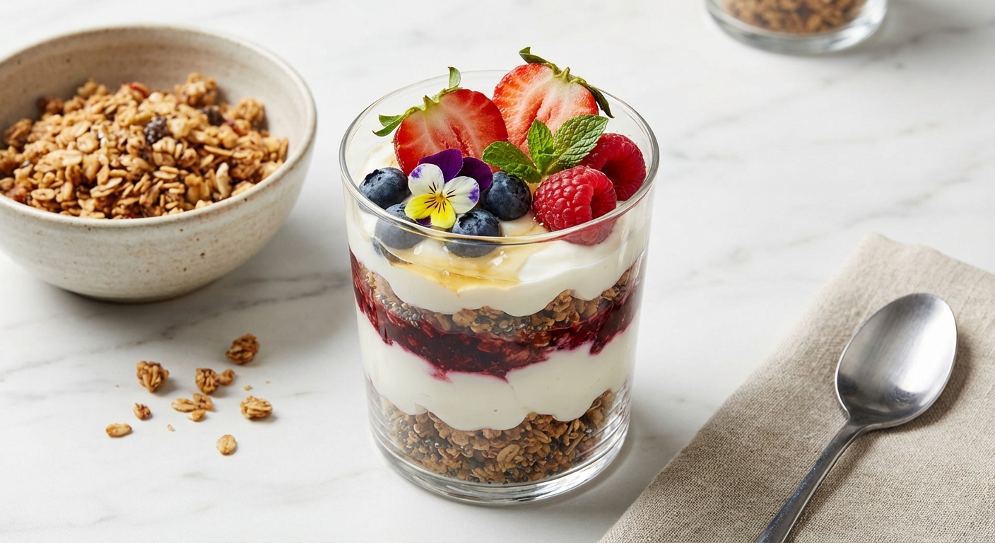 Greek Yogurt & Berry Parfait with Granola & Chia