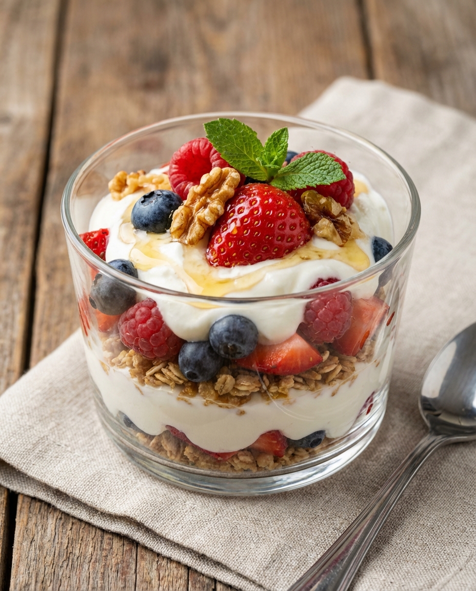 Greek Yogurt Berry Parfait with Granola & Walnuts