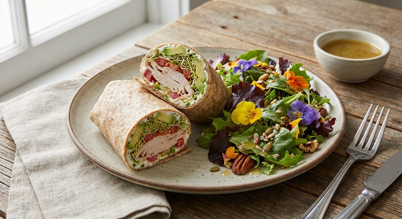 Turkey & Avocado Whole-Grain Wrap with Mixed Side Salad