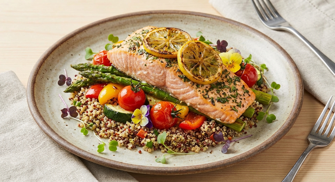 Lemon-Herb Baked Salmon with Quinoa & Roasted Vegetables