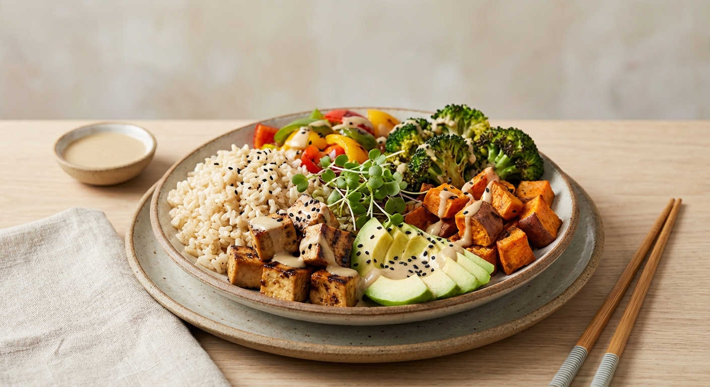 Buddha Bowl: Tofu, Brown Rice & Roasted Veggies