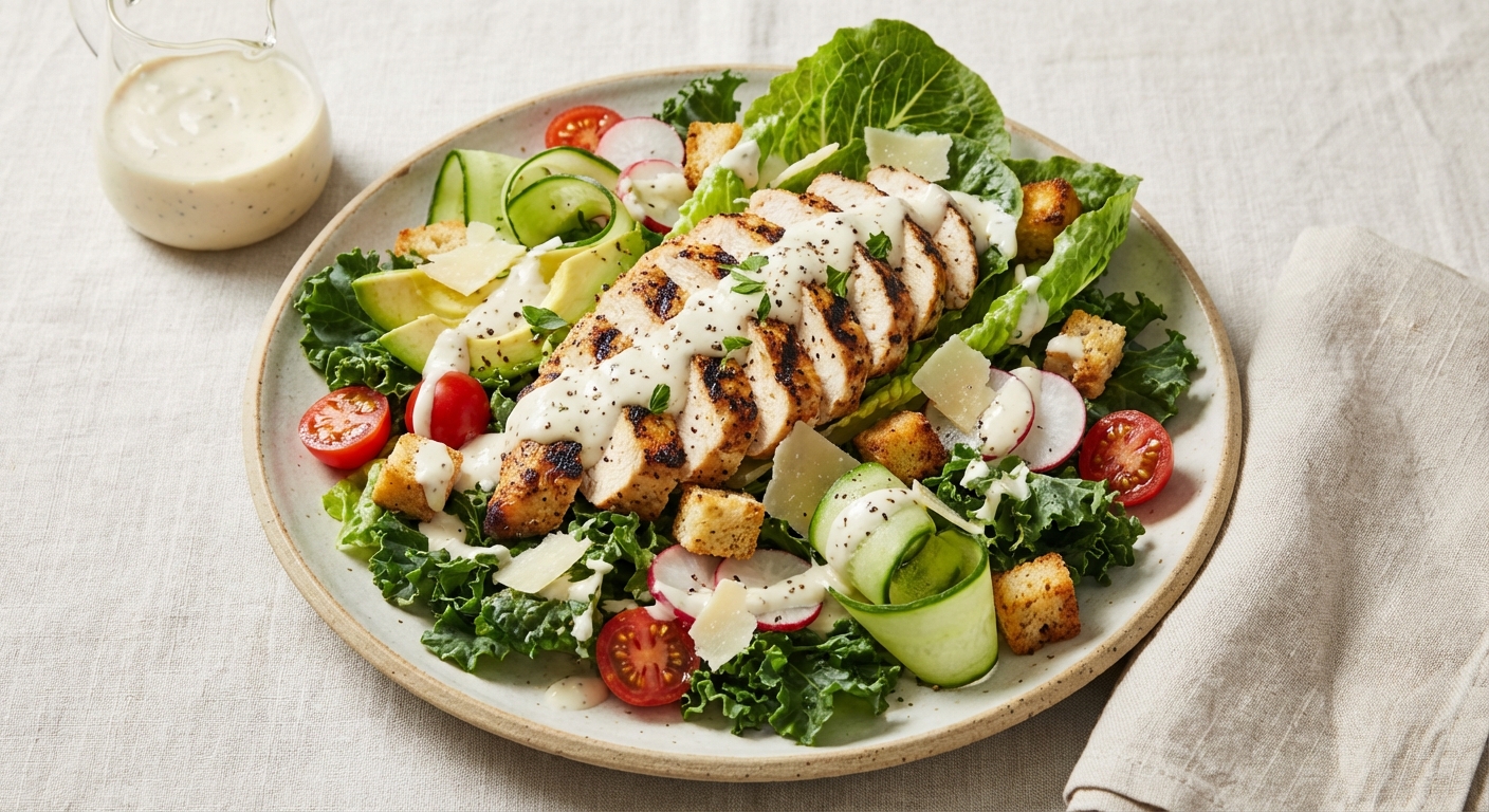 Grilled Chicken Salad with Yogurt Caesar Dressing