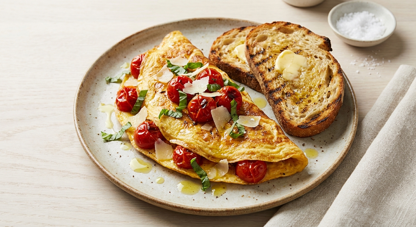 Tomato, Basil & Parmesan Omelette with Toast