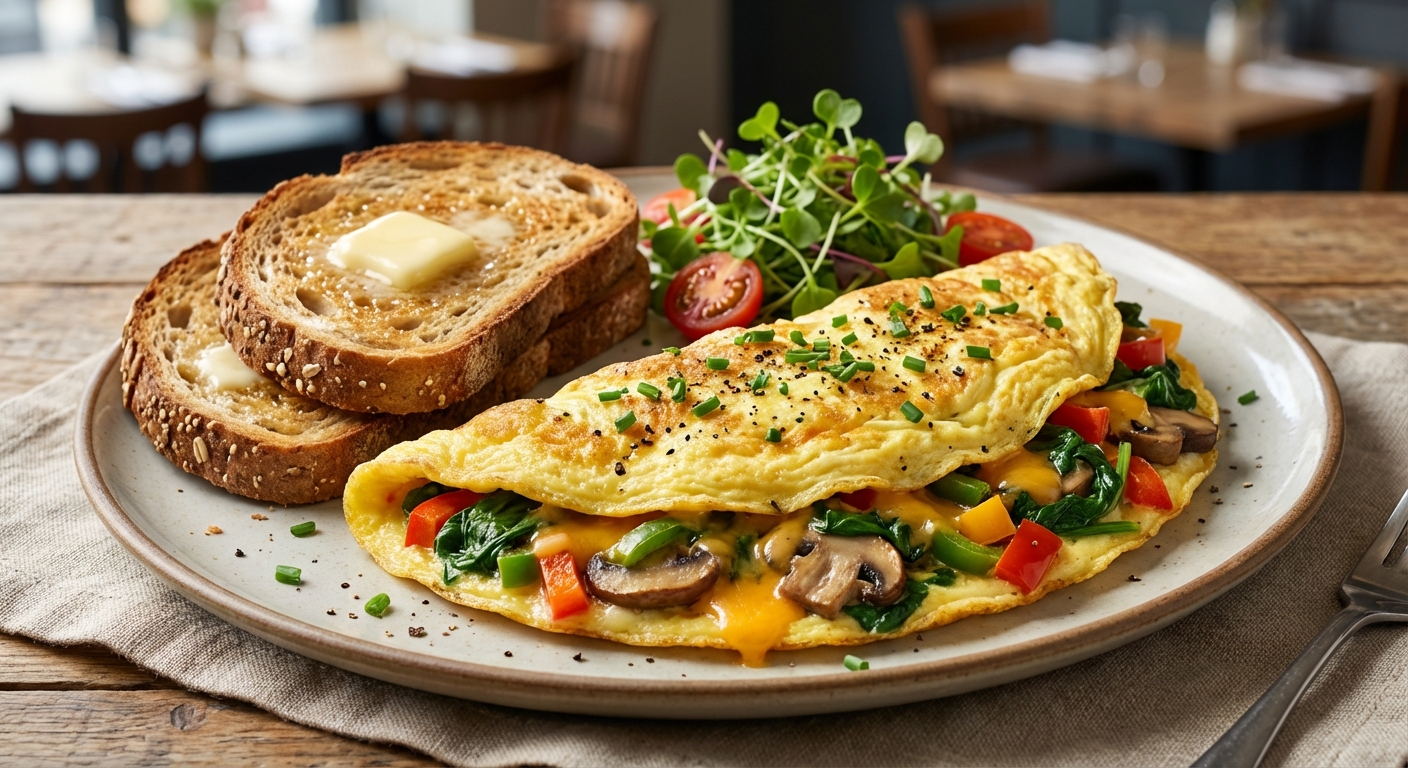 Vegetable Omelette with Cheddar and Whole-Grain Toast