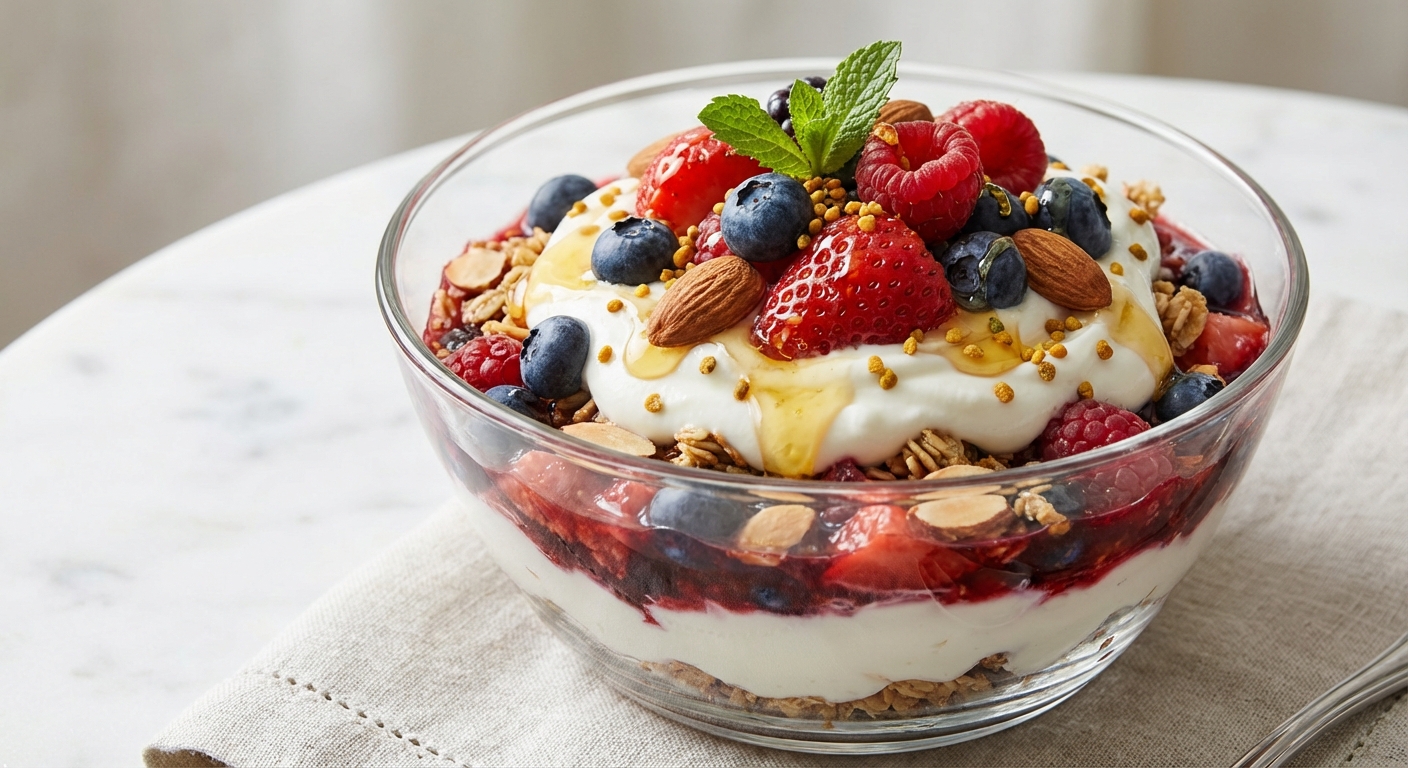 Greek Yogurt Berry Parfait with Almonds & Honey