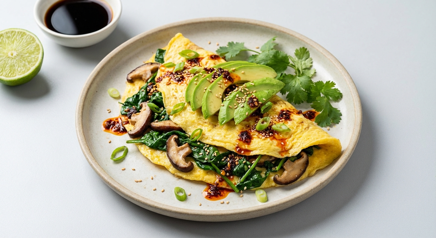 Asian-Style Egg Scramble with Spinach, Shiitake & Avocado