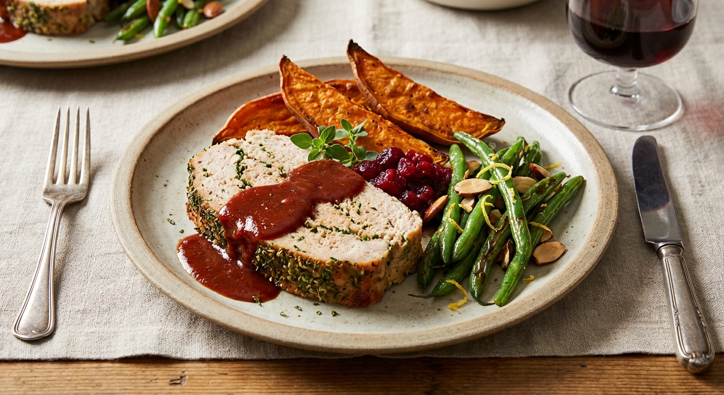 Turkey Meatloaf with Roasted Sweet Potatoes & Green Beans