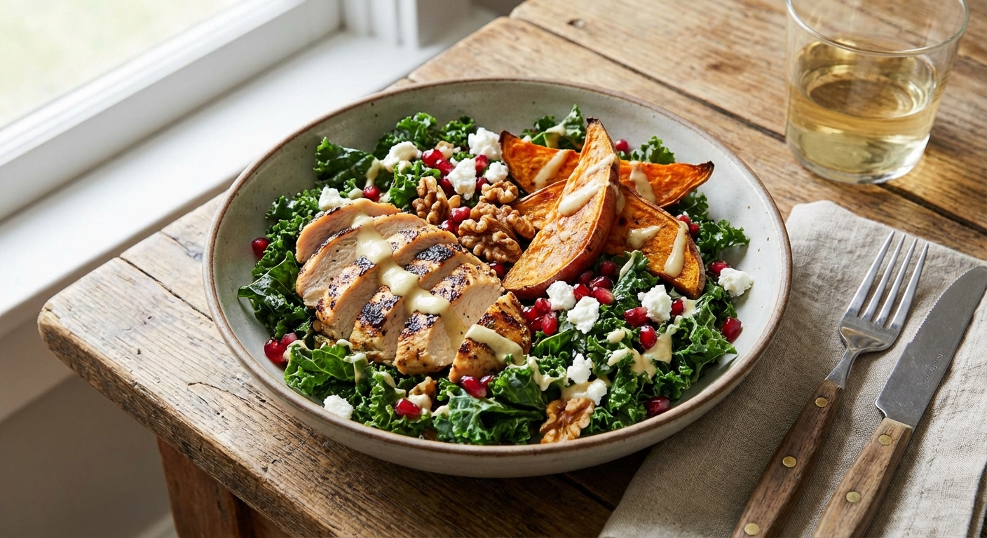Grilled Chicken, Roasted Sweet Potato & Kale Salad