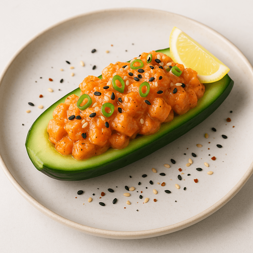 Spicy Salmon Cucumber Boat
