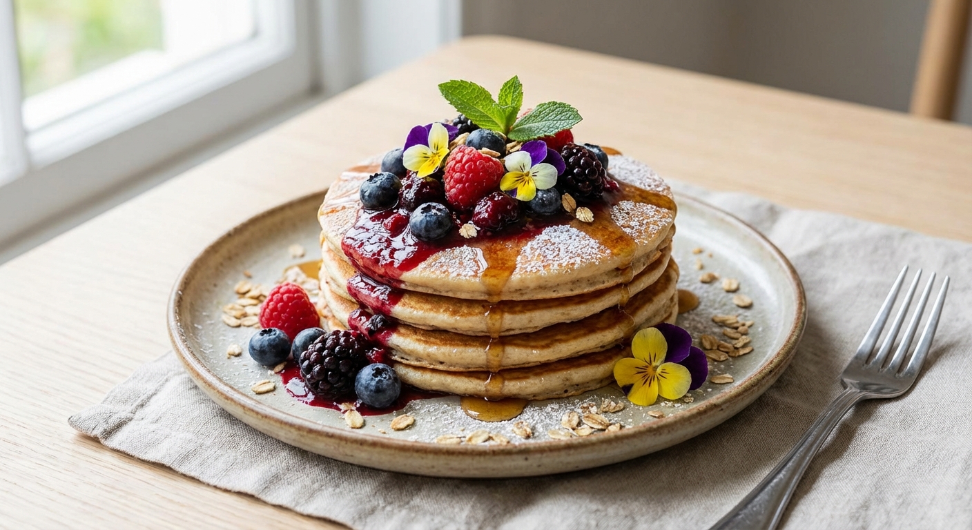 Banana Oat Pancakes with Berry Compote