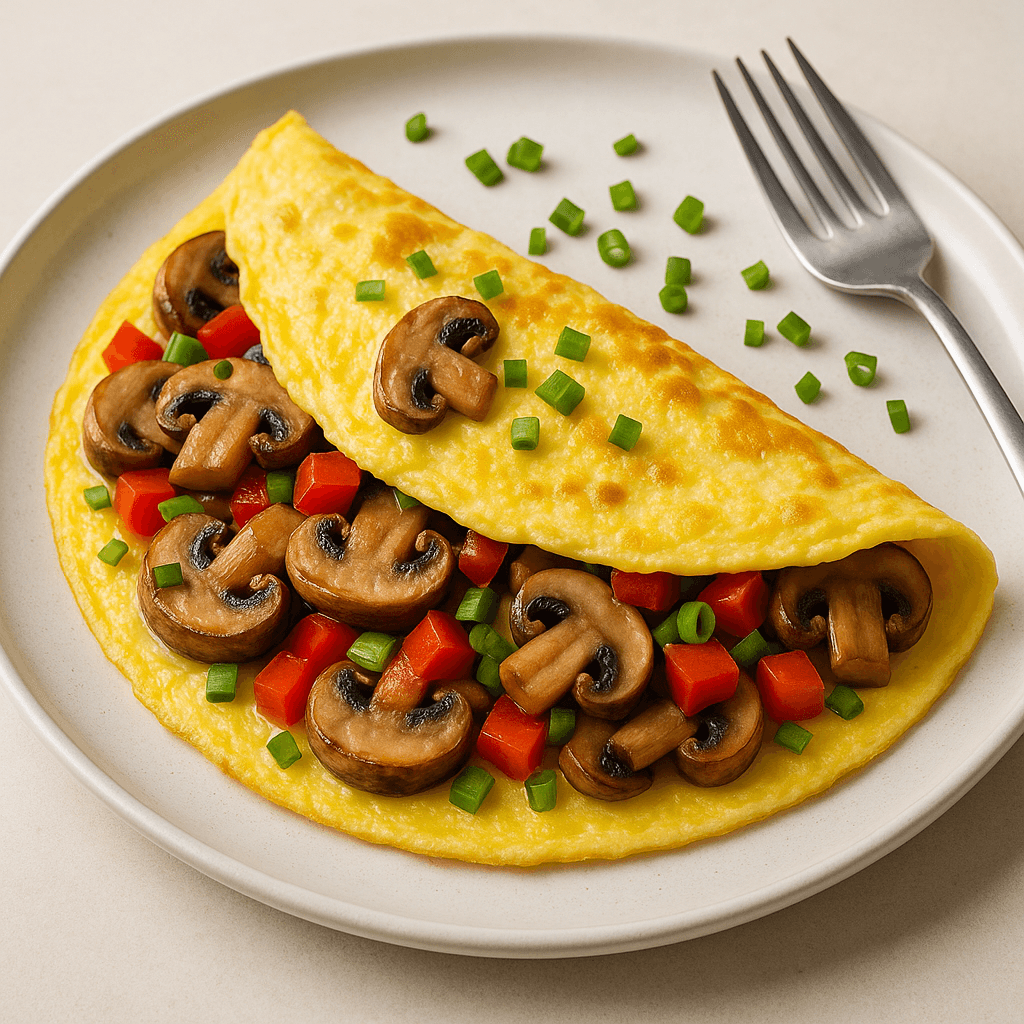 Mushroom and Bell Pepper Omelette with Green Onions