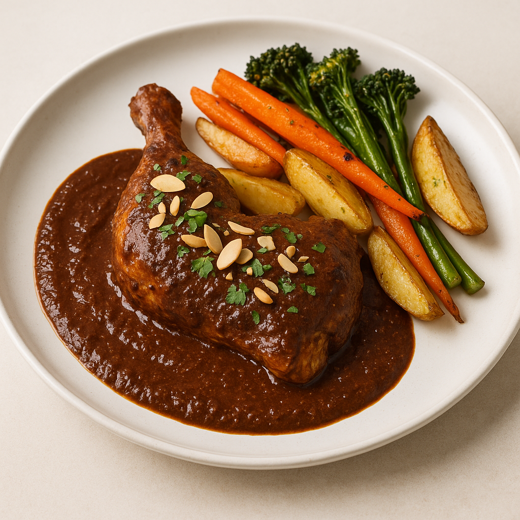 Almond–Cacao Chicken Mole with Roasted Vegetables