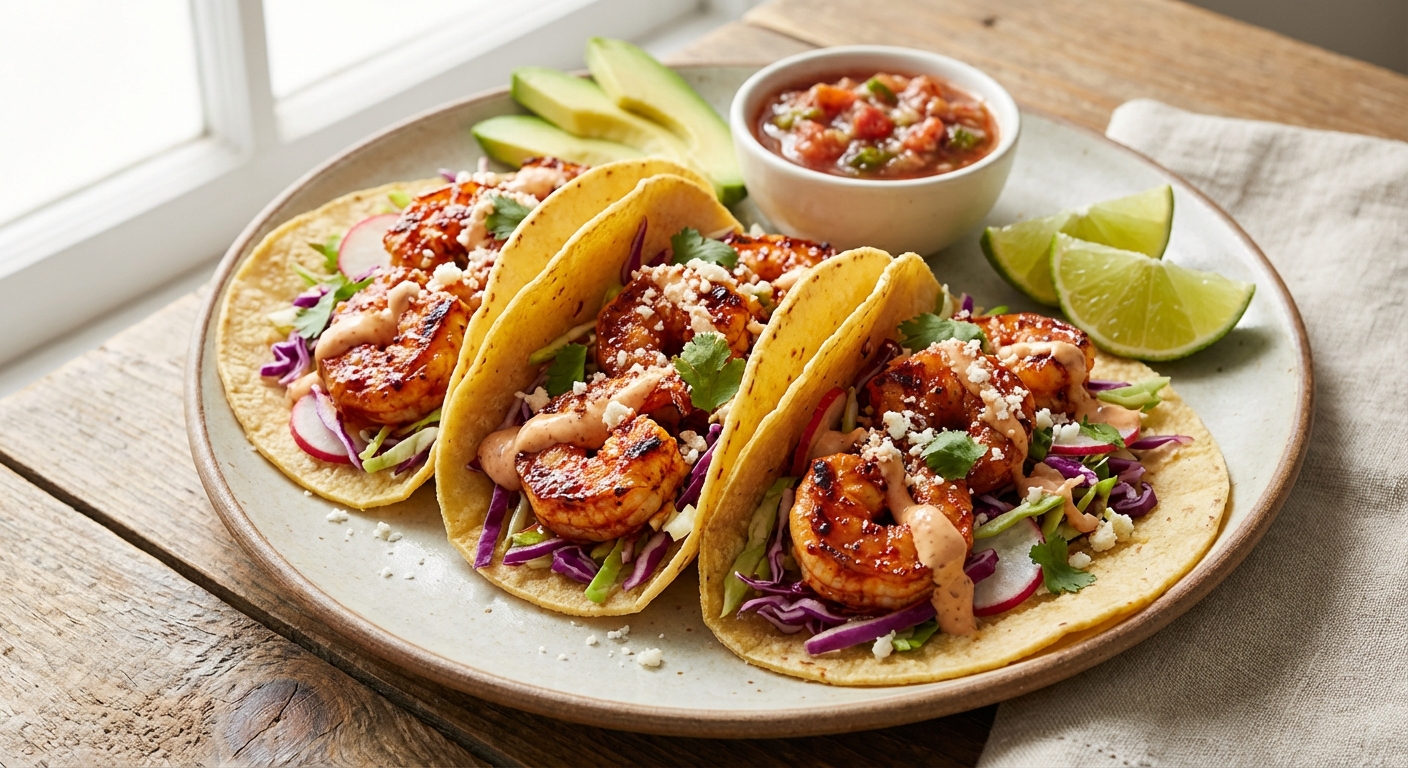 Spicy Shrimp Tacos with Cabbage