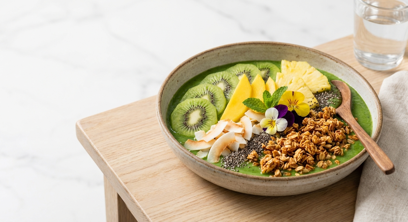 Tropical Green Smoothie Bowl with Pea Protein & Crunchy Granola