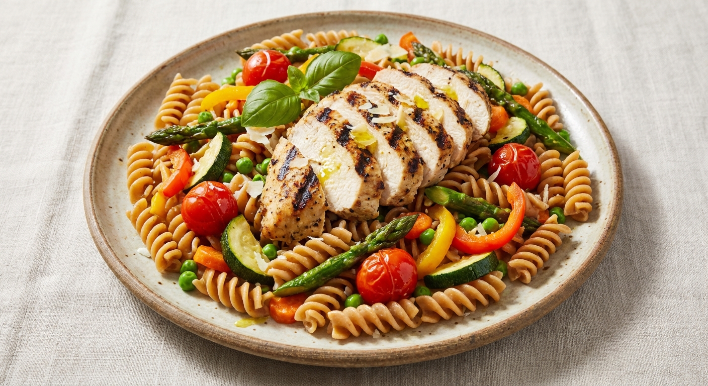 Whole Wheat Pasta Primavera with Grilled Chicken