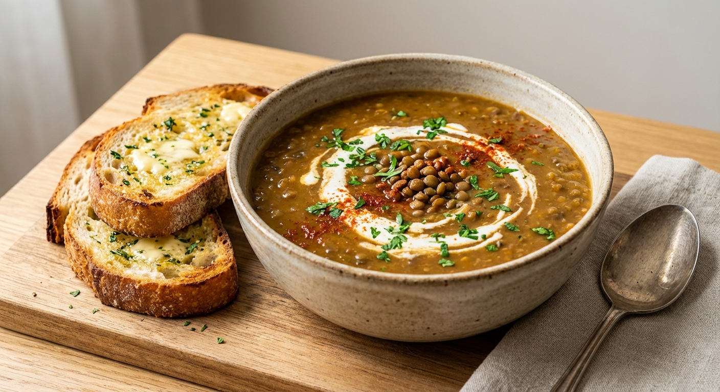 Hearty Lentil Soup with Crusty Bread