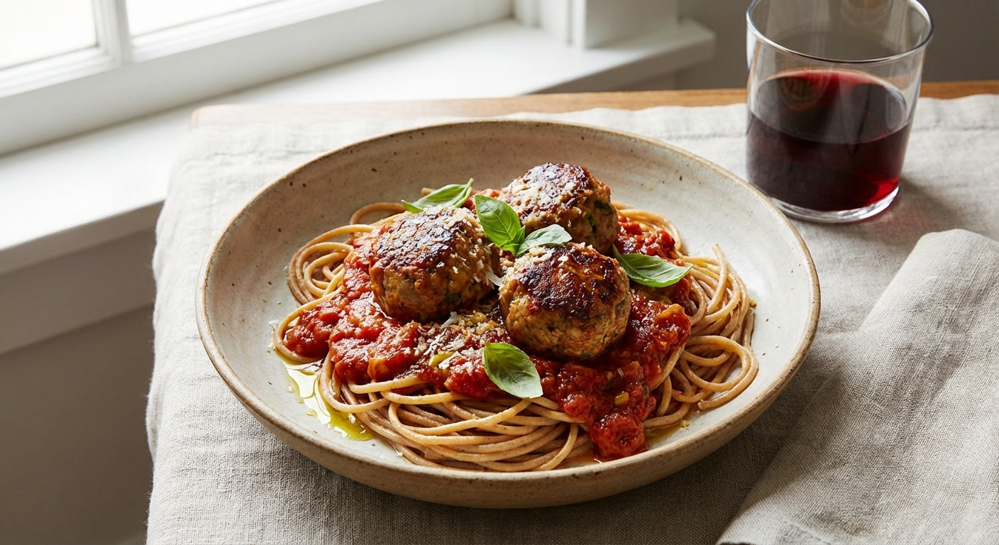 Italian Turkey Meatballs with Whole-Wheat Spaghetti & Marinara