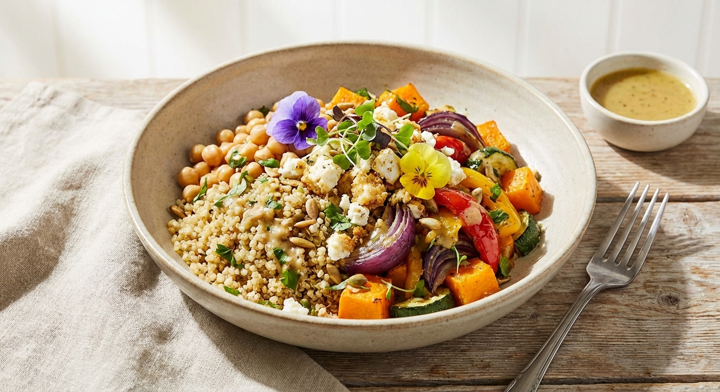 Quinoa & Chickpea Salad with Roasted Vegetables and Feta