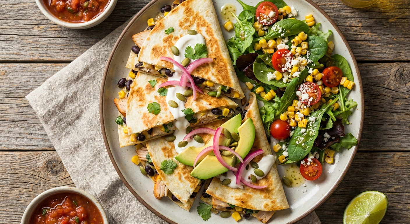 Turkey & Black Bean Quesadillas with Side Salad