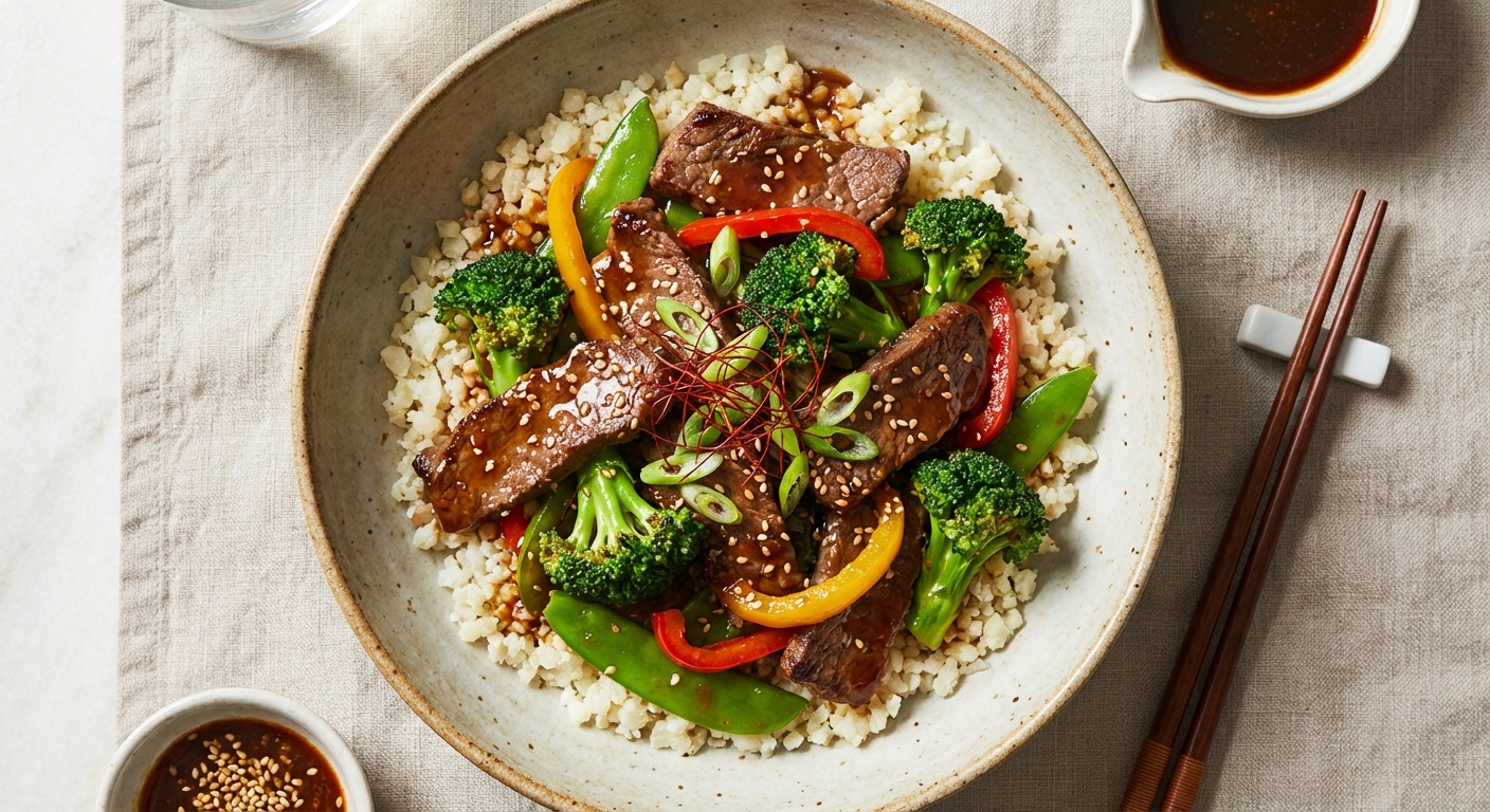 Asian Beef & Broccoli Stir‑Fry over Cauliflower Rice