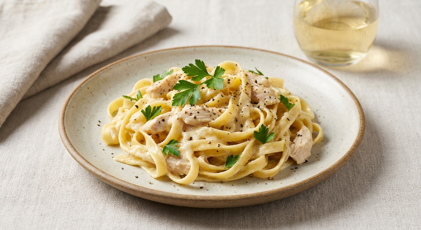 Creamy Fontina & Parmesan Chicken Fettuccine