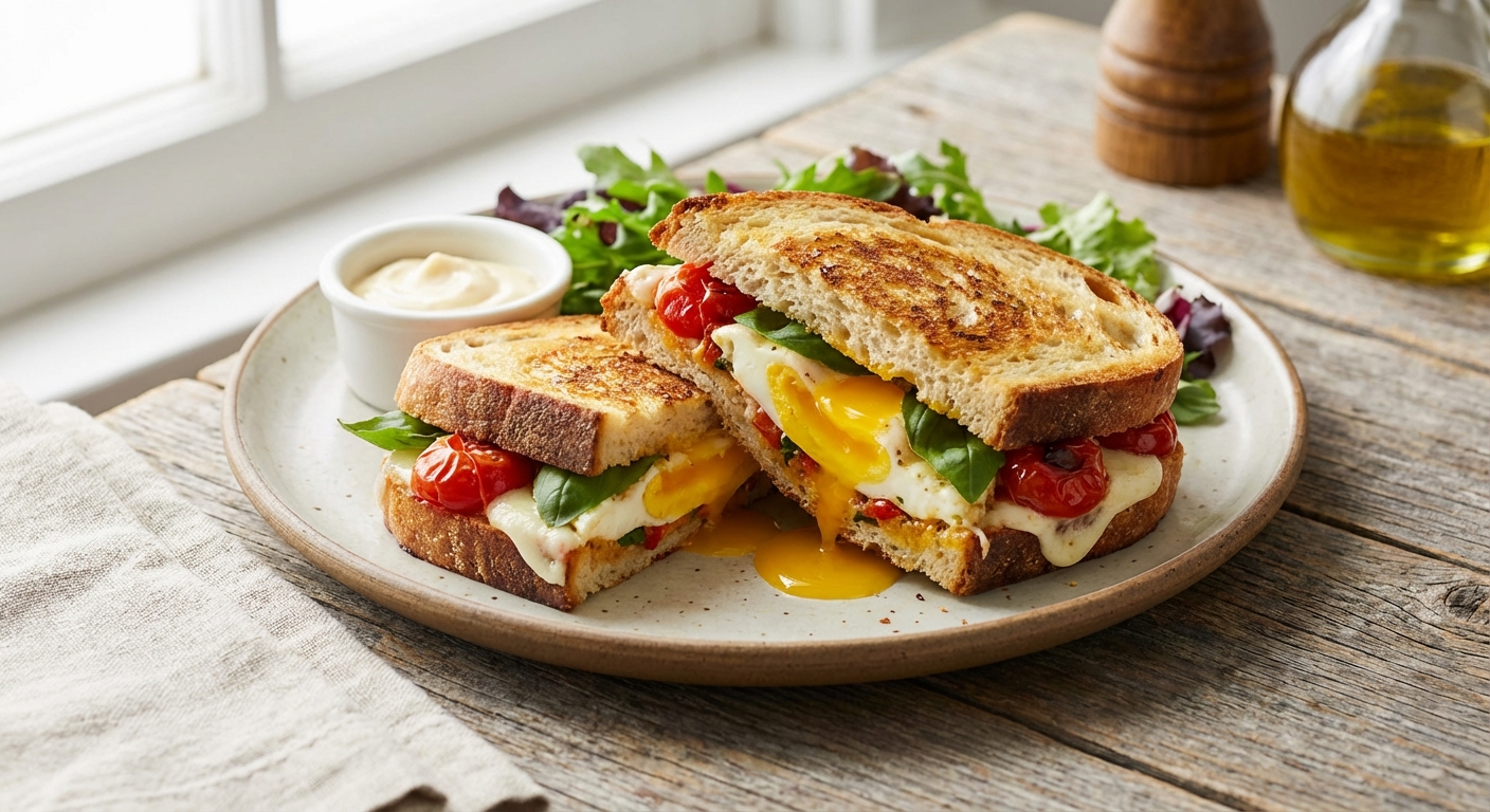 Tomato-Basil Egg Panini with Mozzarella