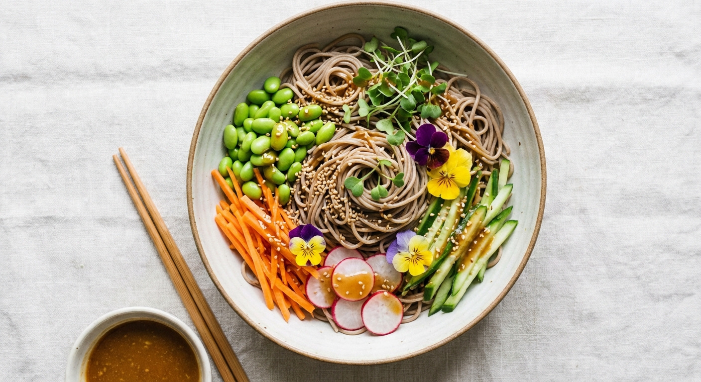Chilled Sesame-Ginger Soba Salad with Edamame & Carrot