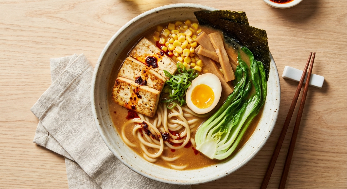 Hearty Miso Ramen with Tofu, Egg & Bok Choy